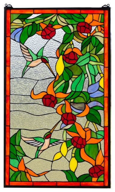 2025 X 34 Large Handcrafted Stained Glass Window Panel Hummingbirds