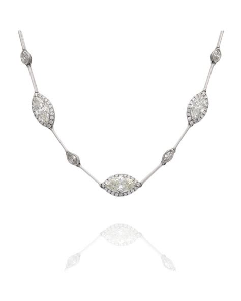 18kw Marquise Diamond Station Necklace With 3 Halo Stations