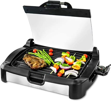 Ovente 2 In 1 Electric Countertop Powerful Contact Grill With Glass Lid