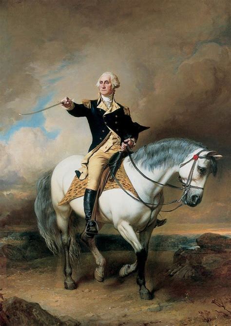 Portrait Of George Washington Taking The Salute At Trenton Poster