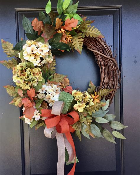 Fall Wreath, Fall Grapevine Wreath, Hydrangea Wreath, Front Door Wreath, Autumn Wreath ...