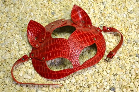 Leather Red Cat Mask Sexy Bdsm Mask Kitten Mask Halloween Etsy