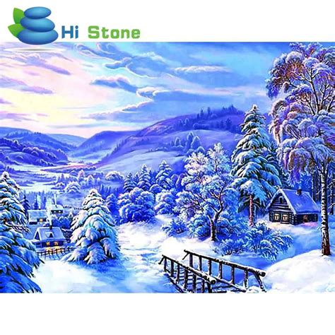 New 5d Diy Diamond Painting Cross Stitch Winter Forest Landscape