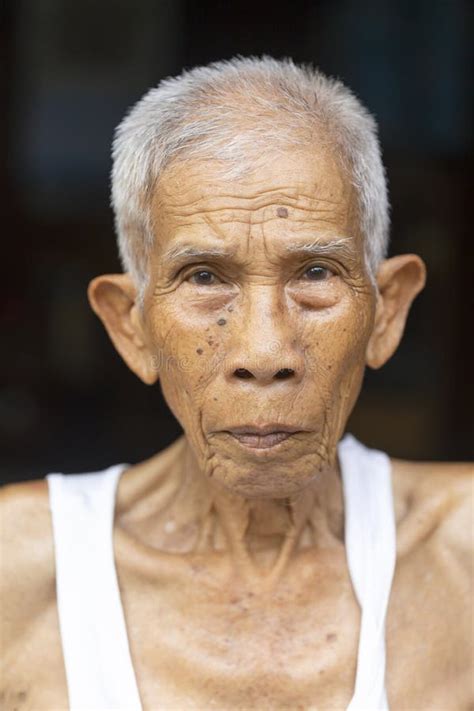 Thai Old Man In White Vest Shirtsportrait Of Happy Mature Asian Manhe