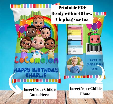 Cocomelon Birthday Chip Bag Cocomelon Characters Label Etsy