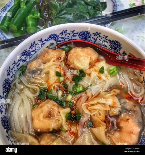 Shrimp Wonton Noodle Soup Gai Lan And Oyster Sauce Fat Boy Restaurant