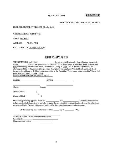 Quit Claim Deed Nevada Fill Out And Sign Online Dochub