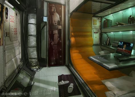 Cabin Mikhail Rakhmatullin Futuristic Interior Sci Fi Environment Cyberpunk Room