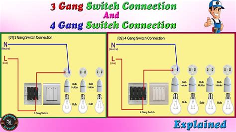 3 Gang And 4 Gang Switch Connection How To Wire Three Gang And Four Gang