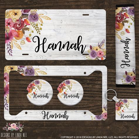 Personalized License Plate Monogram License Plate Floral License Plate Car Accessories Custom 
