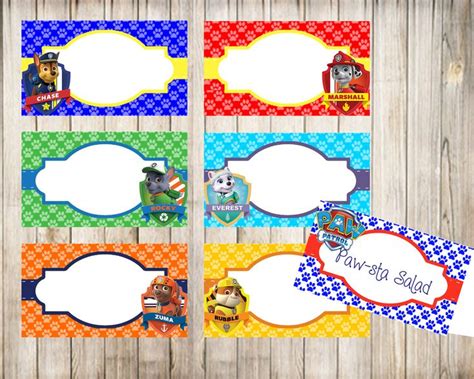 Paw Patrol Blank Food Tent Cards Labels Editable Paw Patrol Etsy