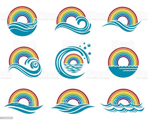 Rainbow And Sea Icons Stock Illustration Download Image Now Rainbow