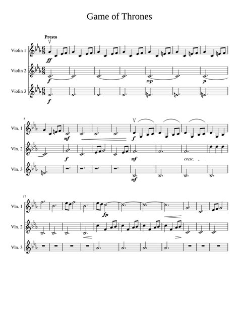 Game Of Thrones Theme For Violin Trio Sheet Music For Violin Strings