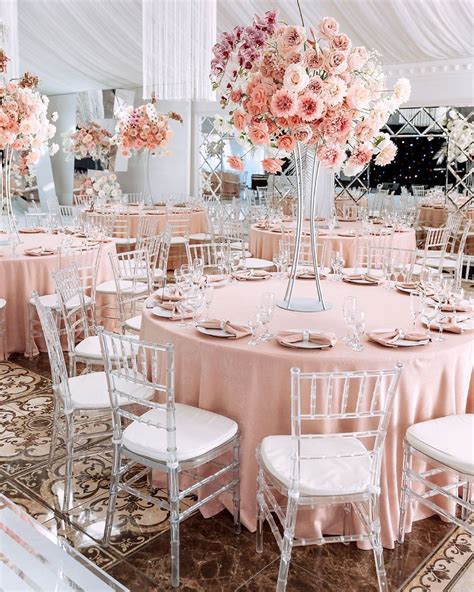 gorgeous blush pink wedding theme for spring wedding receptions cvlinens on… in 2021 pink