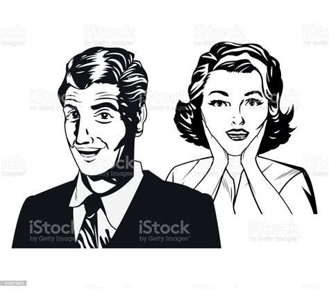 Couple Expression Together Black And White Stock Illustration