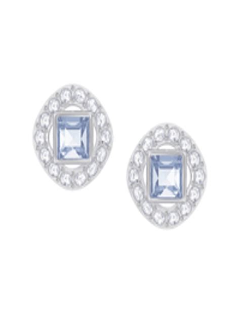 Buy Swarovski Blue Rhodium Plated Angelic Square Pierced Earrings