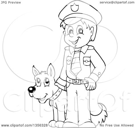 Clipart Of A Cartoon Black And White Male Police Officer Royalty Free