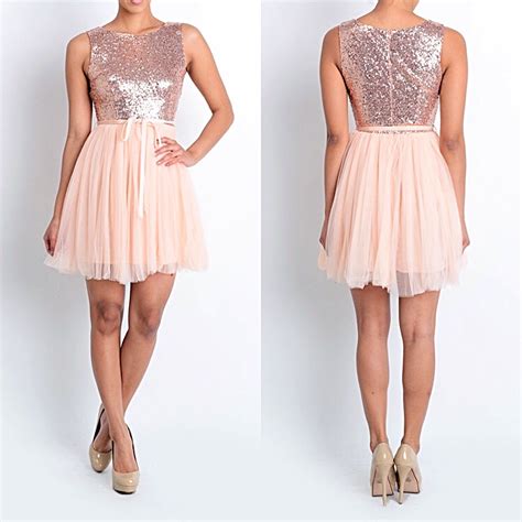 60% pet 40% polyester lining: Affordable Short Sequin Rose Gold Bridesmaid dress Tulle ...