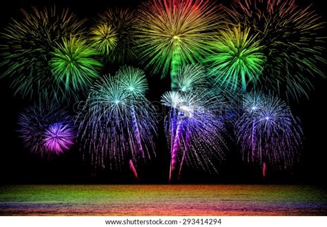 Rainbow Firework Celebration On Dark Background Stock Photo 293414294