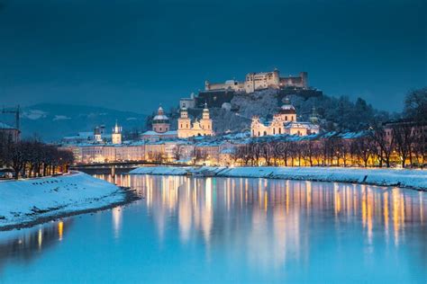 122 Historic City Salzburg Winter Twilight Austria Stock Photos Free