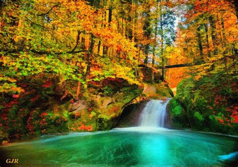 Autumn Forest Waterfall And Pond L A S Digital Art By Gert