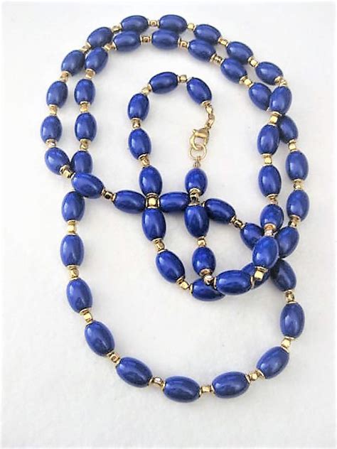 Long Navy Blue Bead Retro Necklace