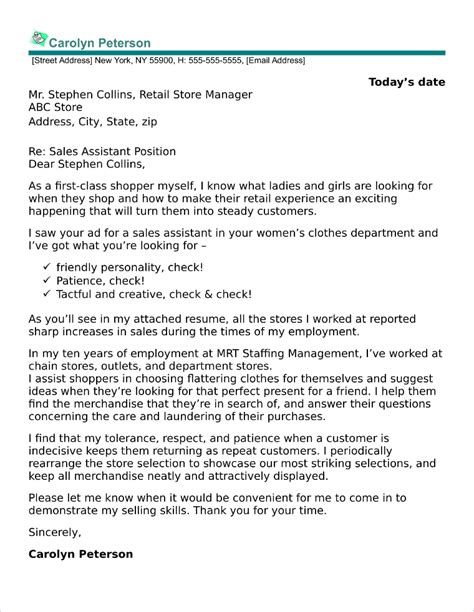 Dear ms graham, it is with great urgency and expectation that i put in my application for your recently advertised retail assistant role. Cover Letter Store Assistant - Sample Cover Letter