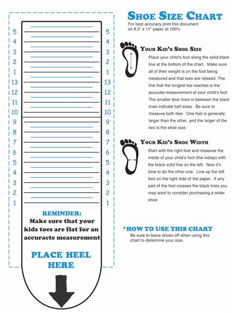 Printable Shoe Measuring Chart