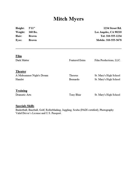 Beginner Acting Resume Resume Templates