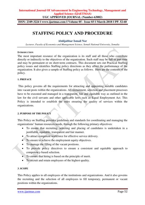 Pdf Staffing Policy And Procedure