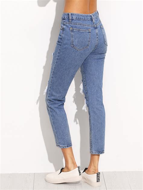 Distressed Ankle Jeans Sheinsheinside