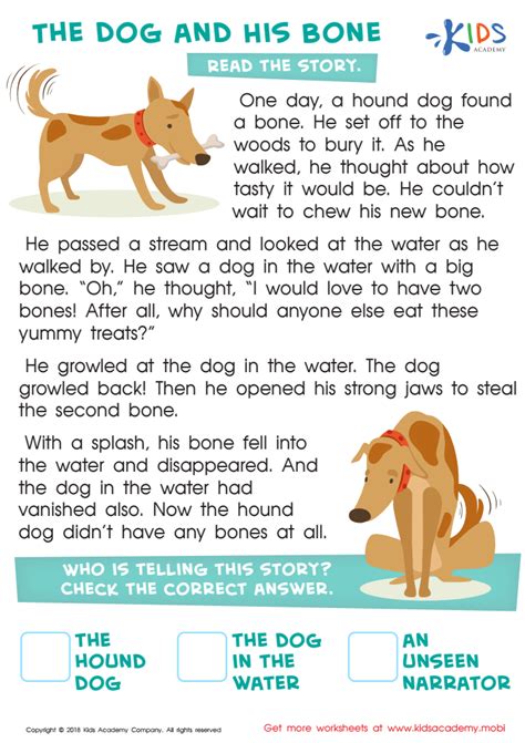 The Dog And His Bone Worksheet For Kids