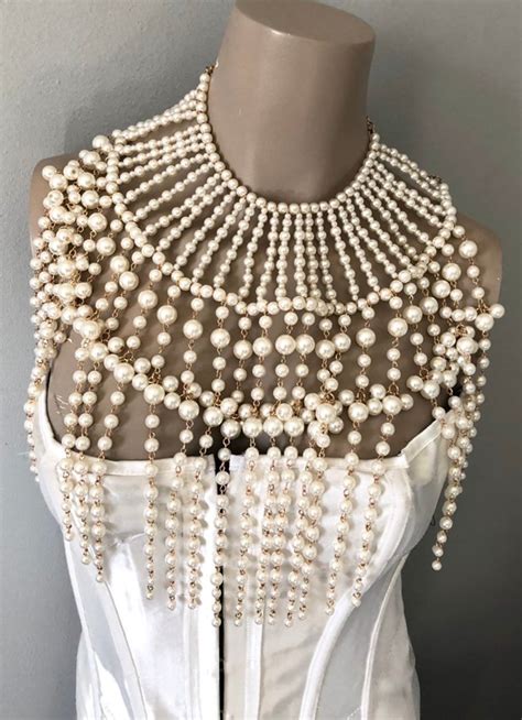Stunning Pearl Collar Necklace Bib Bridal Body Jewelry Wedding Etsy