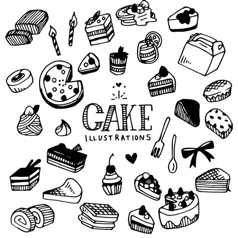 Cake Illustration Pack Elements Handdrawingdoodle Clip Arthand Drawn