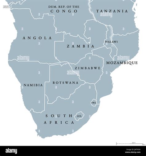 Southern Africa Political Map With Borders Of The Countries And English