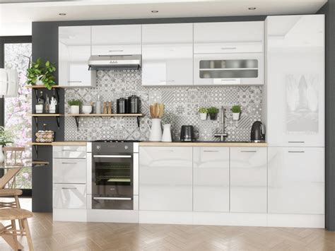 And there is good reason for this, as wall cabinets with these proportions are fairly accessible to most people standing on the floor or using a short stepladder. Complete White High Gloss Kitchen Cabinets Set of 8 Units with Tall Larder Cupboard | Impact ...