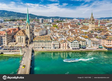 Aerial View Of Zurich With River Limmat Switzerland Stock Photo By