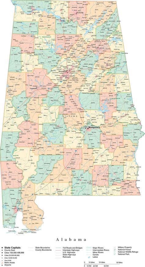 State Map Of Alabama In Adobe Illustrator Vector Format Detailed