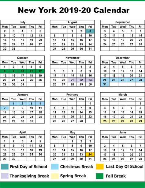 Nyc School Holidays Calendar 2019 2020 Nyc School Calendar Study