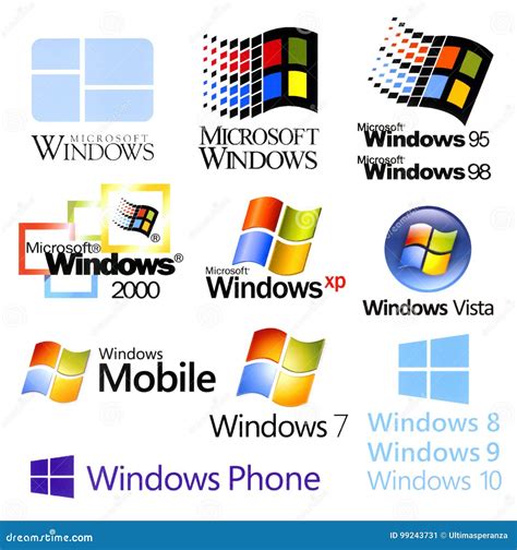 Evolução De Logotypes De Microsoft Windows Foto Editorial Ilustração