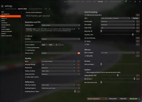 Assetto Corsa Graphics Settings For VR RevolutionSimRacing Vlr Eng Br