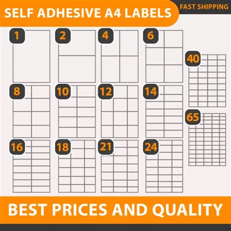 A4 Address Labels Self Adhesive White Sheets Sticker Paper Laser