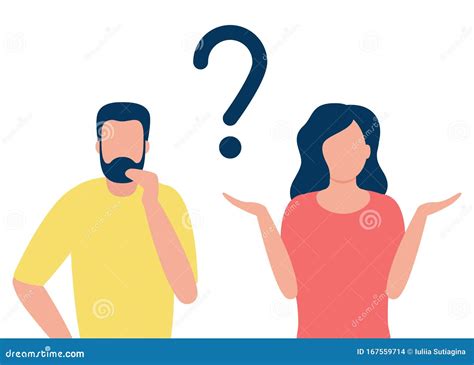 Thoughtful Man And Doubting Woman With Question Mark People Solve