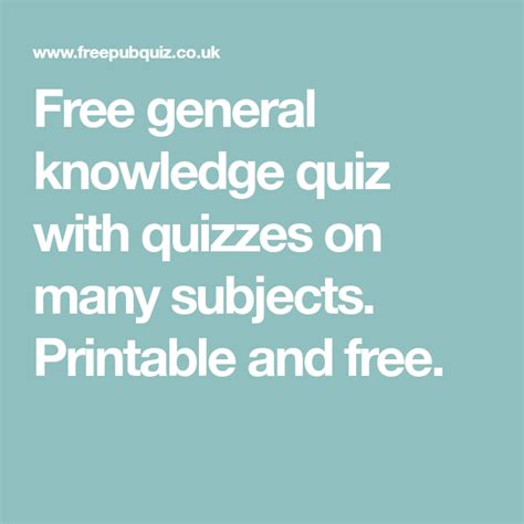 Free General Knowledge Quiz With Quizzes On Many Subjects Printable