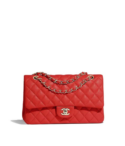 Grained Calfskin And Gold Tone Metal Red Classic Handbag Chanel