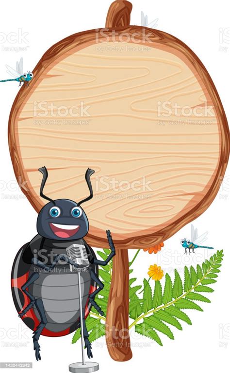 Blank Round Wooden Signboard With Animal Stock Illustration Download