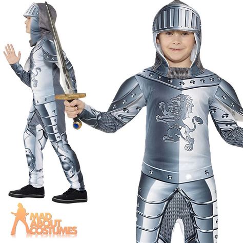 Child Armoured Knight Costume Boys Medieval Crusader Fancy Dress Outfit