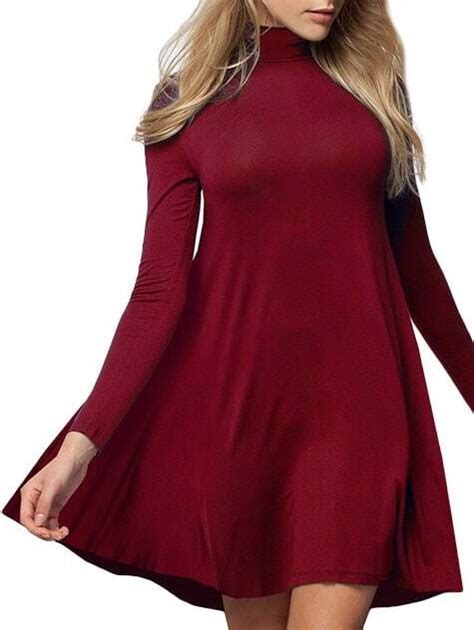 Red Turtleneck Long Sleeve Dress SheIn Sheinside