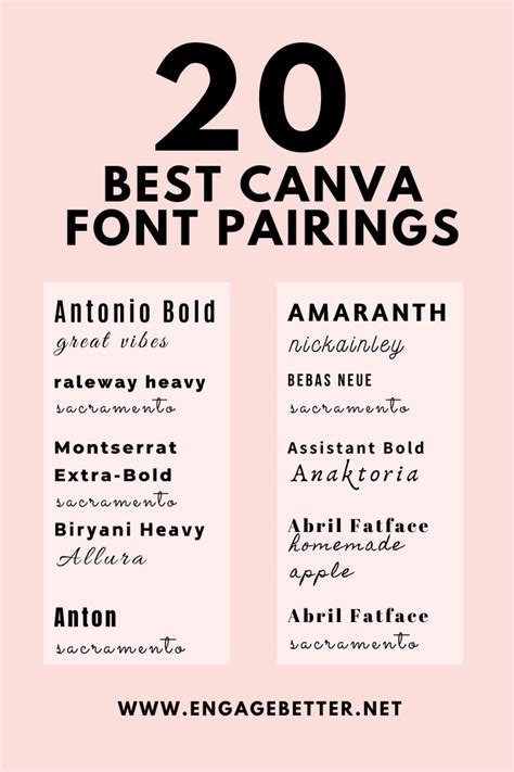 20 Best Canva Font Pairings Free Instagram And Pinterest Fonts