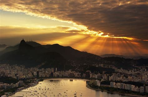 Hd Wallpaper Brazil Rio De Janeiro Sunset Sky Clouds Ocean Boat